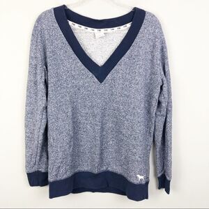 VICTORIA’S SECRET PINK | V-Neck Ringer Long Sweatshirt Blue Women’s Size Small